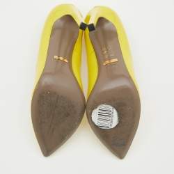 Pre Owned Gucci Bright Yellow Patent Leather Pointed Toe Pumps Size 37.5