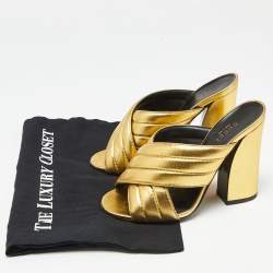 Gucci Metallic Gold Leather Webby Slide Sandals Size 37