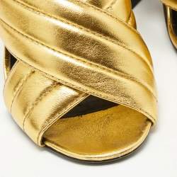 Gucci Metallic Gold Leather Webby Slide Sandals Size 37
