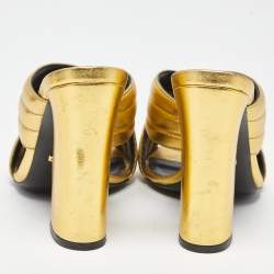 Gucci Metallic Gold Leather Webby Slide Sandals Size 37