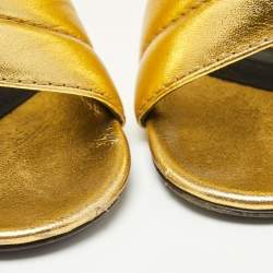 Gucci Metallic Gold Leather Webby Slide Sandals Size 37
