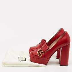 Gucci Red Leather Double G Fringes Platform Pumps Size 36.5