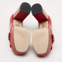 Gucci Red Leather Double G Fringes Platform Pumps Size 36.5