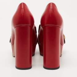 Gucci Red Leather Double G Fringes Platform Pumps Size 36.5