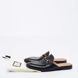 Gucci Black Leather Princetown Flat Mules Size 35.5