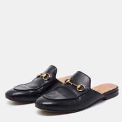 Gucci Black Leather Princetown Flat Mules Size 35.5