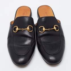 Gucci Black Leather Princetown Flat Mules Size 35.5