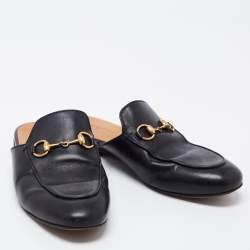 Gucci Black Leather Princetown Flat Mules Size 35.5