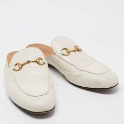 Pre Owned Gucci Off White Leather Princetown Flat Mules Size 38.5