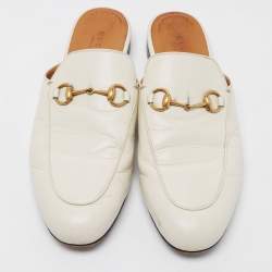 Pre Owned Gucci Off White Leather Princetown Flat Mules Size 38.5