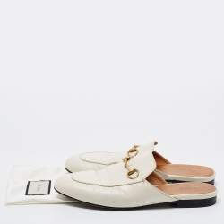 Pre Owned Gucci Off White Leather Princetown Flat Mules Size 38.5
