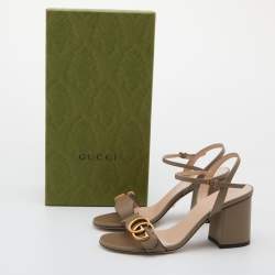 Pre Owned Gucci Grey Leather GG Marmont Block Heel Ankle Strap Sandals Size 36
