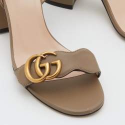 Pre Owned Gucci Grey Leather GG Marmont Block Heel Ankle Strap Sandals Size 36