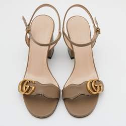 Pre Owned Gucci Grey Leather GG Marmont Block Heel Ankle Strap Sandals Size 36