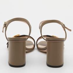 Pre Owned Gucci Grey Leather GG Marmont Block Heel Ankle Strap Sandals Size 36