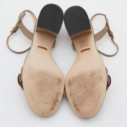 Pre Owned Gucci Grey Leather GG Marmont Block Heel Ankle Strap Sandals Size 36