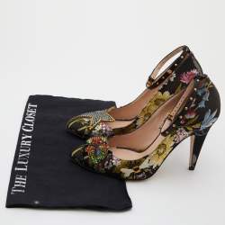 Gucci Multicolor Jacquard Floral Dionysus Ankle Strap Pumps Size 36.5