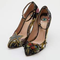 Gucci Multicolor Jacquard Floral Dionysus Ankle Strap Pumps Size 36.5
