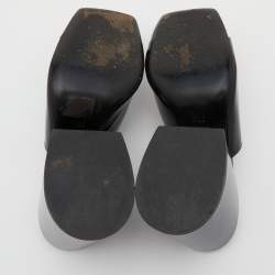 Gucci Black Patent Leather Lexi Block Heel Slide Sandals Size 37.5