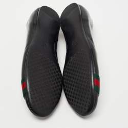 Pre Owned Gucci Black Leather Web Detail Ballet Flats Size 39