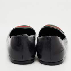 Pre Owned Gucci Black Leather Web Detail Ballet Flats Size 39