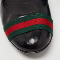 Pre Owned Gucci Black Leather Web Detail Ballet Flats Size 39