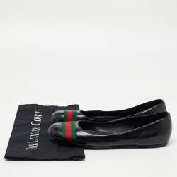 Pre Owned Gucci Black Leather Web Detail Ballet Flats Size 39