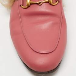 Gucci Prink Leather and Fur Princetown Mules Size 36