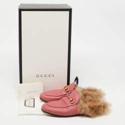 Gucci Prink Leather and Fur Princetown Mules Size 36