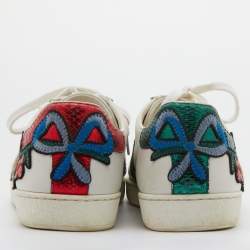 Pre Owned Gucci White Leather Ace Floral Embroidered Low Top Sneakers Size 39