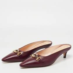 مملوكة مسبقًا Gucci Burgundy Leather Zumi Mules Size 37