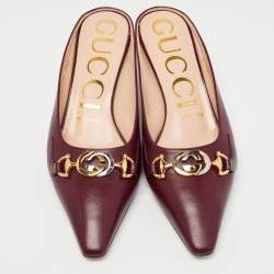 مملوكة مسبقًا Gucci Burgundy Leather Zumi Mules Size 37