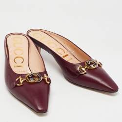 مملوكة مسبقًا Gucci Burgundy Leather Zumi Mules Size 37