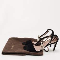 Pre Owned Gucci Black Suede interlocking G Embellished Ankle Strap Sandals Size 37