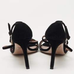 Pre Owned Gucci Black Suede interlocking G Embellished Ankle Strap Sandals Size 37