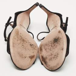 Pre Owned Gucci Black Suede interlocking G Embellished Ankle Strap Sandals Size 37