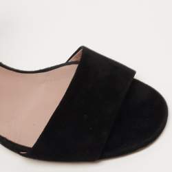 Pre Owned Gucci Black Suede interlocking G Embellished Ankle Strap Sandals Size 37