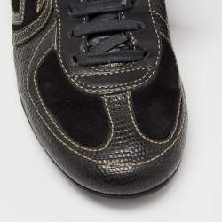 Gucci Black Suede and Textured Leather GG Low Top Sneakers Size 38