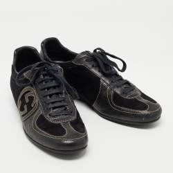 Gucci Black Suede and Textured Leather GG Low Top Sneakers Size 38