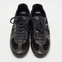 Gucci Black Suede and Textured Leather GG Low Top Sneakers Size 38