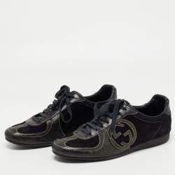 Gucci Black Suede and Textured Leather GG Low Top Sneakers Size 38
