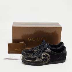 Gucci Black Suede and Textured Leather GG Low Top Sneakers Size 38