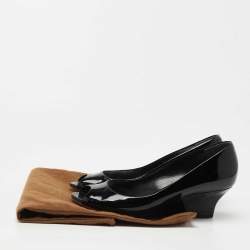 مملوكة مسبقًا حذاء كعب عالي غوتشي جلد براءة اختراع أسود مقدمة مفتوحة مقاس 36