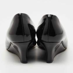 مملوكة مسبقًا حذاء كعب عالي غوتشي جلد براءة اختراع أسود مقدمة مفتوحة مقاس 36