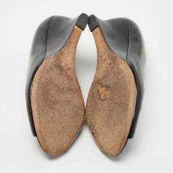 مملوكة مسبقًا حذاء كعب عالي غوتشي جلد براءة اختراع أسود مقدمة مفتوحة مقاس 36