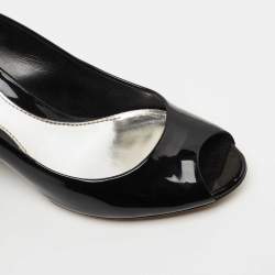 مملوكة مسبقًا حذاء كعب عالي غوتشي جلد براءة اختراع أسود مقدمة مفتوحة مقاس 36