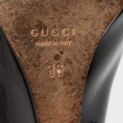 مملوكة مسبقًا حذاء كعب عالي غوتشي جلد براءة اختراع أسود مقدمة مفتوحة مقاس 36