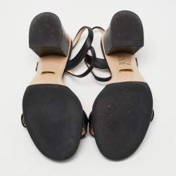 Pre Owned Gucci Black Leather GG Marmont Ankle Strap Sandals Size 36