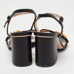 Pre Owned Gucci Black Leather GG Marmont Ankle Strap Sandals Size 36