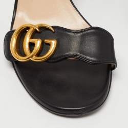 Pre Owned Gucci Black Leather GG Marmont Ankle Strap Sandals Size 36